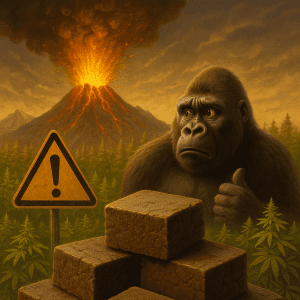 Volcan, gorille, avertissement, blocs.