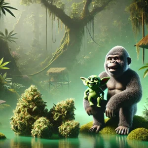 Gorille avec un bay shrek et des minibuds de CBD