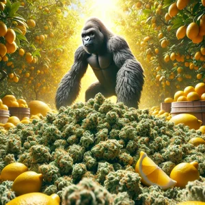 Lemon Haze de CBD présentée par un Gorille.
