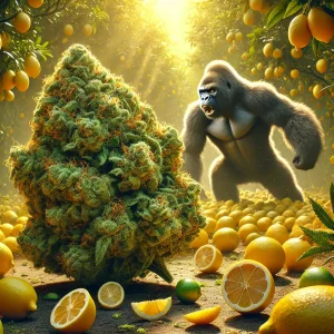 Lemon Haze de CBD présentée par un Gorille.